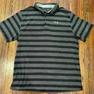 Mens Under Armour Heat Gear Black Striped Polo Sz 2xl